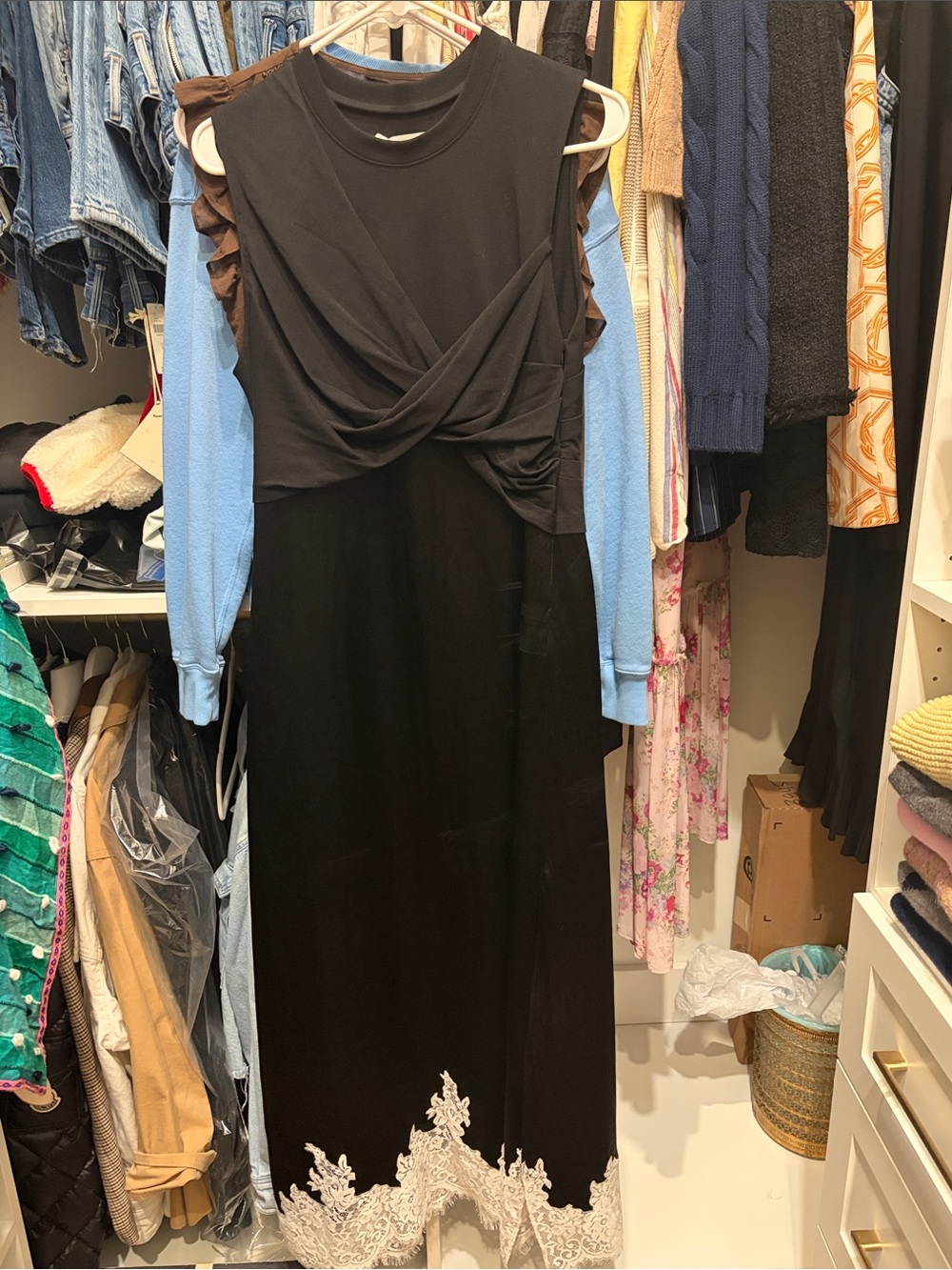 3.1 Phillip Lim Black Maxi Dress with Cream Lace Hem